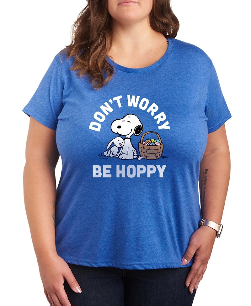 Hybrid Apparel Plus Peanuts Easter Don't Worry Be Hoppy Snoopy Short-Sleeve Graphic T-Shirt