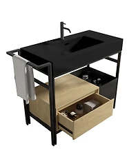 Sillysis 36'' Industrial Bathroom Vanity with Artificial Stone Sink, Modern Freestanding Bathroom Vanity without Faucet