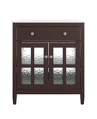 Sillysis Bathroom Vanity with Sink, Modern Solid Wood Cabinet with Textured Glass Doors, Flip-Out Tray & Adjustable Shelf