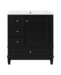 Sillysis 30'' Bathroom Vanity with Ceramic Sink, Solid Wood Frame, Multi-Drawer Storage & Soft Close Door for Modern Bathrooms