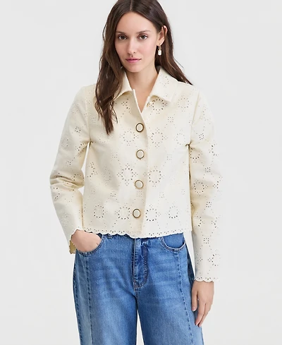 On 34th Women's Cotton Eyelet Scallop Hem Jacket, Macy's Exclusive