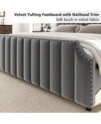 gaomon Velvet Upholstered Bed Frame with Headboard&Footboard,Platform Bed Frame with Nailhead Trim