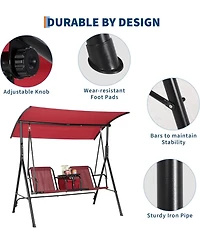 gaomon 2-Person Porch Swing with Cup Holders, Pivot Storage Table & Cooler Bag, Adjustable Canopy, Steel Frame Outdoor Patio Swing for Backyard