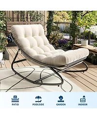 gaomon Oversized Rocking Chair Outdoor 2 Set, e-Coated Papasan Rocking Chair with Cushion, Oversized Comfy Modern Rocker Chair for Living Room