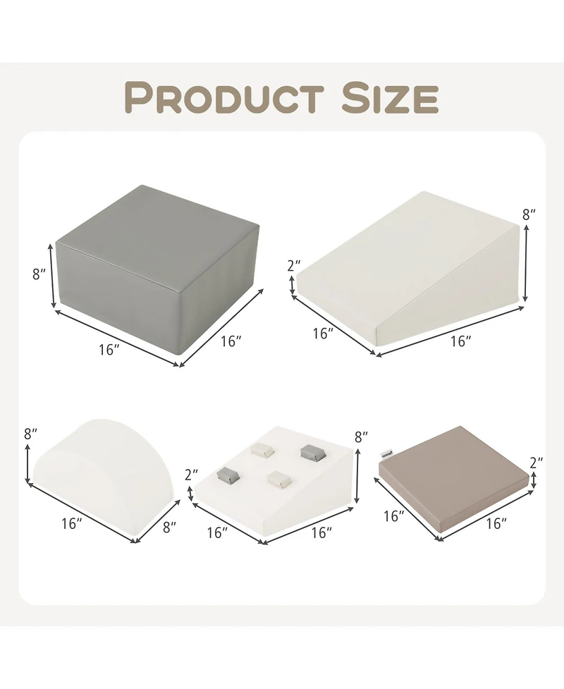 Mecale 6-Piece Soft Play Set for Toddlers with Climbing Triangle and Ramp