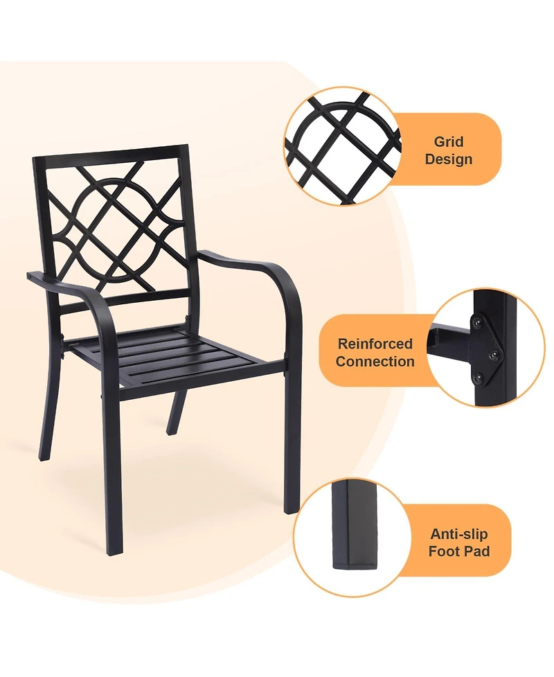 Aoodor Patio Dining Chairs Set of 2, Stackable Metal High Back Chairs Set , Garden, Yard, Deck, Porch and Poolside