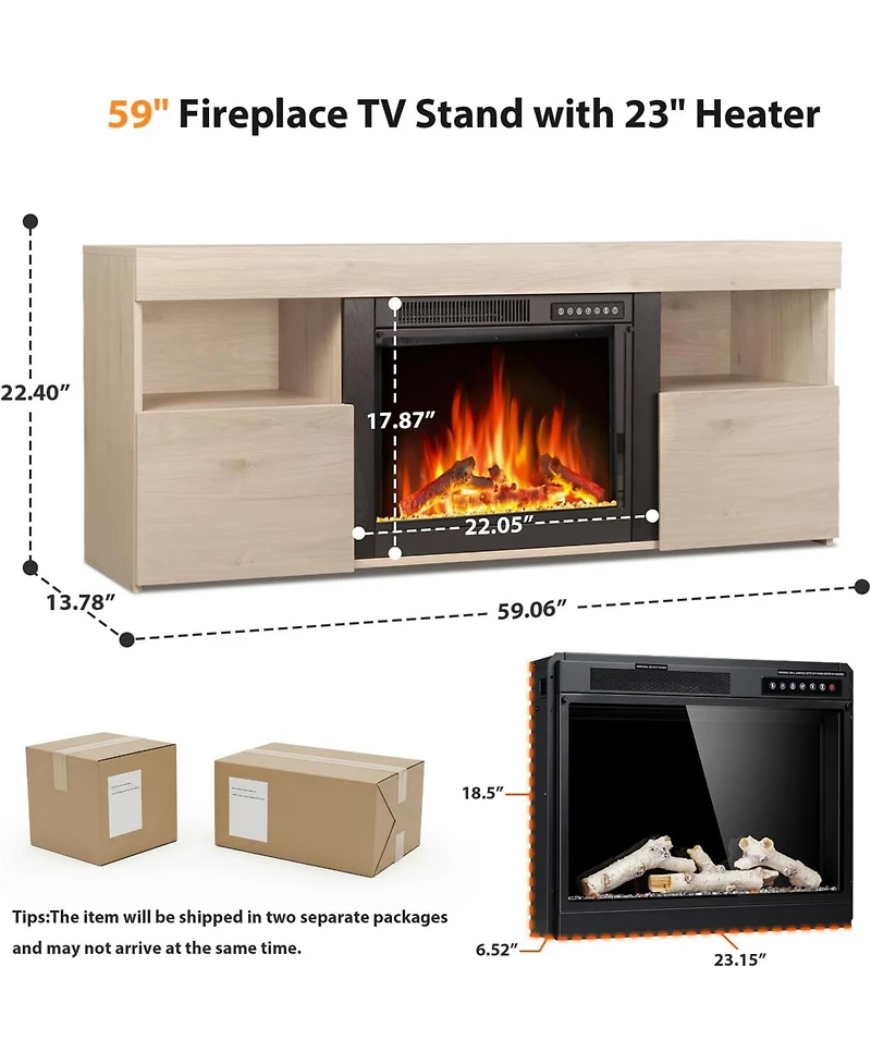 Cowsar 60" Electric Fireplace Tv Stand with Mantel, Remote & Timer