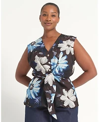 Estelle Plus Aveline Floral Tie-Front Sleeveless Top
