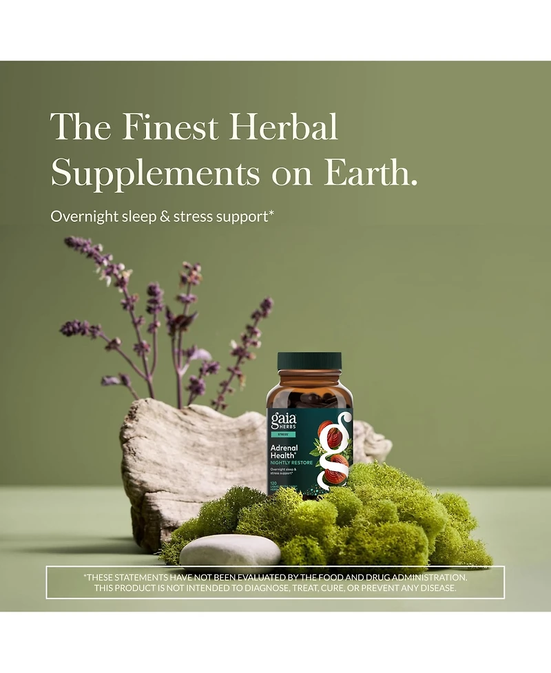 Gaia Herbs Adrenal Health Nightly Restore - Adrenal Support Herbal Supplement with Ashwagandha, Magnolia Bark, Cordyceps, Lemon Balm