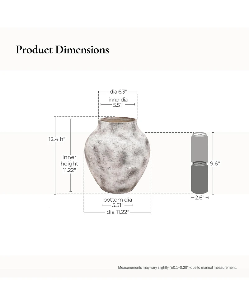 LuxenHome Rustic Gray with Weathered White Finish -Inch Tall Stoneware Vase for Farmhouse Decor