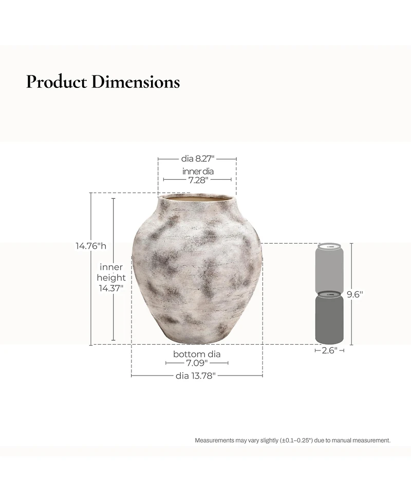 LuxenHome Rustic Gray with Weathered White Finish 14.8-Inch Tall Stoneware Vase for Farmhouse Decor