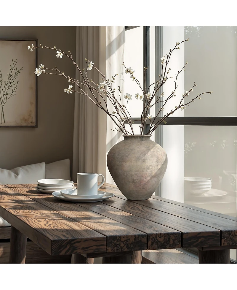 LuxenHome Rustic Ceramic Vase, 12.6" Tall Terracotta Pot with Earthy Gray-Brown Finish, Handcrafted