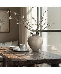 LuxenHome Rustic Ceramic Vase, 12.6" Tall Terracotta Pot with Earthy Gray-Brown Finish, Handcrafted