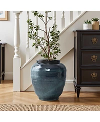 LuxenHome Blue Ripples Ceramic Vase, 17.3" High Elegant Centerpiece for Entryway or Living Room