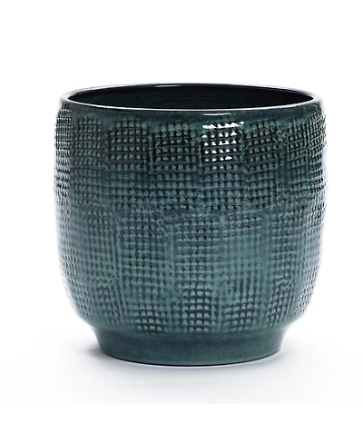 LuxenHome Marina Gray 12-Inch Round Ceramic Planter