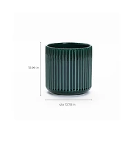 LuxenHome Jade Green Ribbed 13.8-Inch Round Ceramic Planter