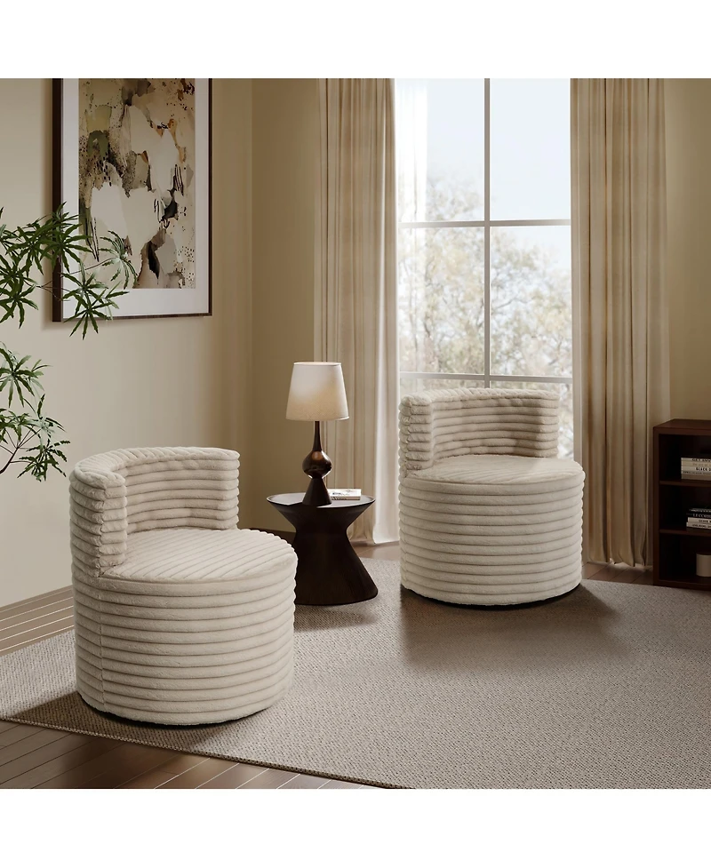 LuxenHome Modern Light Brown Upholstered Swivel Barrel Accent Chair