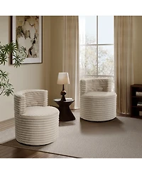 LuxenHome Modern Light Brown Upholstered Swivel Barrel Accent Chair