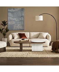 LuxenHome Travertine-Style and Walnut Finish Mdf Wood Oval Coffee Table
