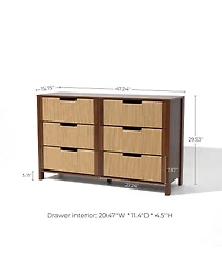 LuxenHome Walnut Finish Mdf Wood with Rope Front 6-Drawer Horizontal Dresser
