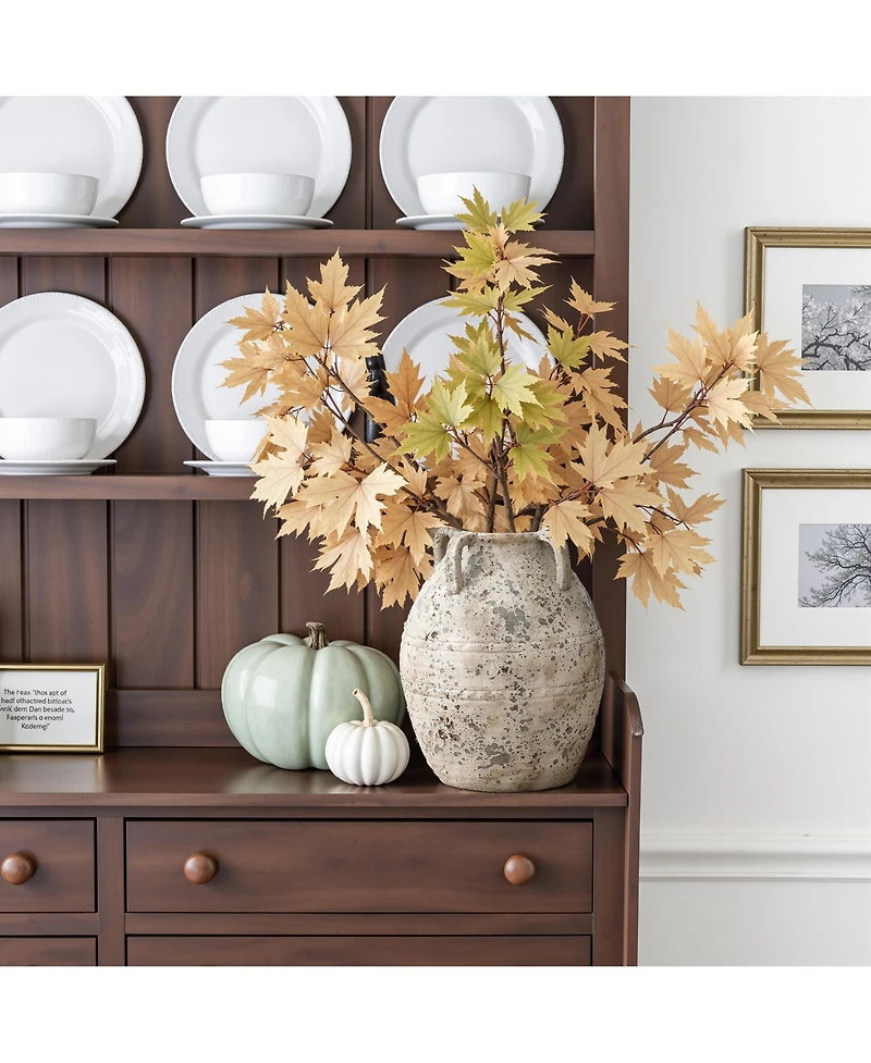 LuxenHome Rustic Old World Terracotta Vase, 10-Inch Round Bouquet Holder for Farmhouse Decor