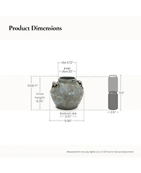 LuxenHome Antiqued Blue & Brown Terracotta Vase with Handles, 9" Round Farmhouse Vintage Pottery