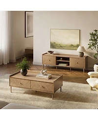 LuxenHome Summer Oak Manufactured Wood 2 Drawer Coffee Table