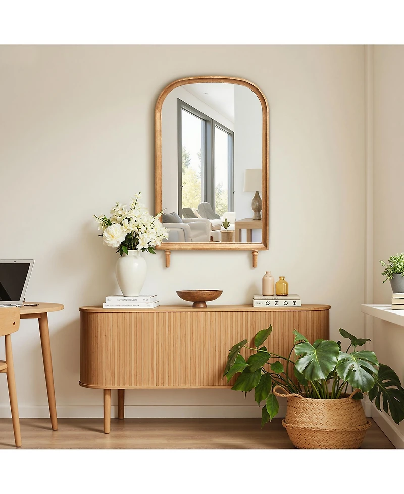 LuxenHome Horizon Arch Wooden 23.6" W x 39.6" H Wall Mirror with Legs