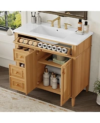 Sillysis 36'' Solid Wood Bathroom Vanity with Sink, Tilt-Out Drawer & 2-Door Storage, Freestanding Modern Cabinet for Easy Assembly