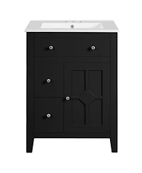 Sillysis 24" Bathroom Vanity with Ceramic Basin, Modern Cabinet with 2 Drawers, Soft-Closing Door & Adjustable Shelf for Small Bathrooms