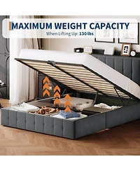 gaomon Bed Frame with Lift Up Storage, Upholstered Velvet Storage Headboard, Metal Platform Bed, Hydraulic Support