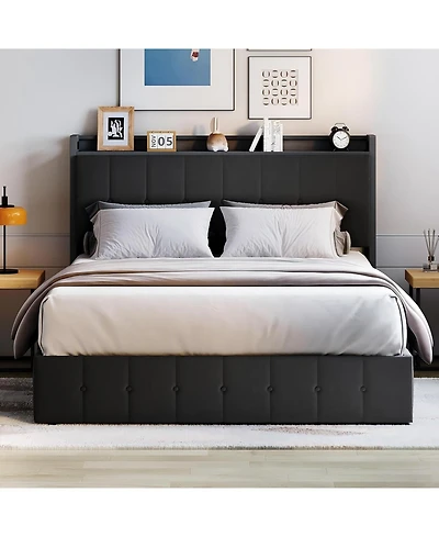 gaomon Bed Frame with Lift Up Storage, Upholstered Velvet Storage Headboard, Metal Platform Bed, Hydraulic Support