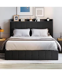 gaomon Bed Frame with Lift Up Storage, Upholstered Velvet Storage Headboard, Metal Platform Bed, Hydraulic Support