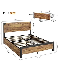 gaomon Bed Frame with 4 Storage Drawers, Metal Platform Bed Frame with Wooden Headboard and Footboard, Noise-Free, Easy Assembly