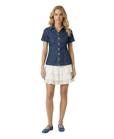 Modenaire Women's Tailored Denim Button-Up Shirt