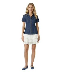 Modenaire Women's Tailored Denim Button-Up Shirt
