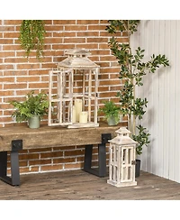 Homcom 2 Pack 28"/20" Large Lantern Decorative, Fir Wood Outdoor Lantern