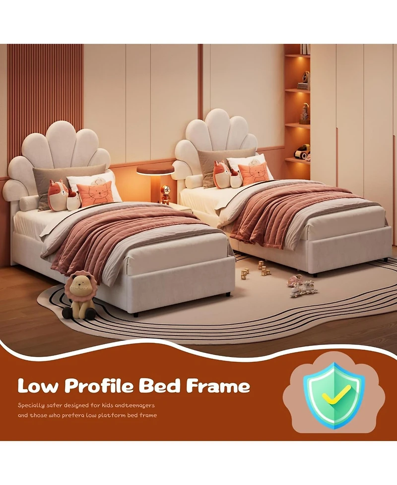 gaomon Bed Frame for Kids - with 2 Storage Drawers, Cute Velvet Princess Platform Upholstered Headboard Girls/Boys