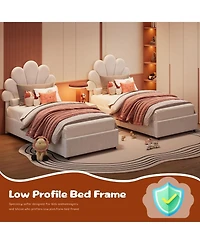 gaomon Bed Frame for Kids - with 2 Storage Drawers, Cute Velvet Princess Platform Upholstered Headboard Girls/Boys