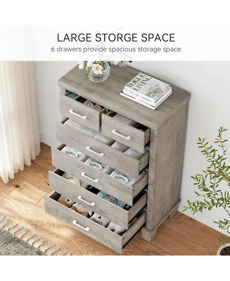 gaomon Dresser for Bedroom with 6 Drawers, Tall Chests of Drawers with Storage, Wooden Dresser for Closet, for Bedroom,Living Room