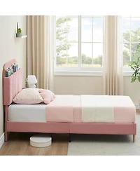 gaomon Upholstered Platform Bed Frame with Bookcase Headboard, Velvet Mattress Foundation,Heavy Duty Steel Support Legs.