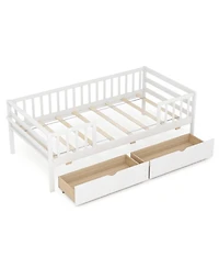 Gymax Twin Size Kids Bed w/ Storage 2 Pull-out Drawers Side Shelf for Children & Teens