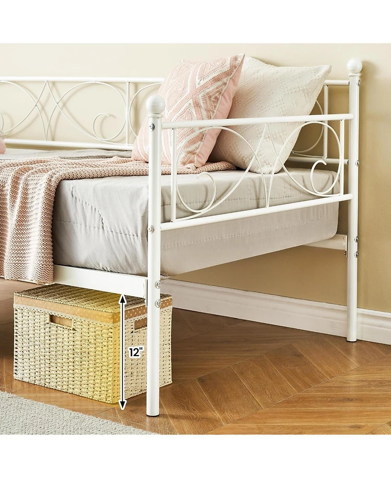 gaomon Twin Size Daybed Frame, Metal Daybed with Floral Headboard, Heavy Duty Steel Slats Supports, Modern Twin Bed Frame for Living Room, Guest Room