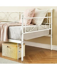 gaomon Twin Size Daybed Frame, Metal Daybed with Floral Headboard, Heavy Duty Steel Slats Supports, Modern Twin Bed Frame for Living Room, Guest Room