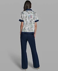 Karl Lagerfeld Paris Women's Short-Sleeve Collared Printed Camp Shirt