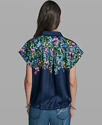 Karl Lagerfeld Paris Women's Short-Sleeve Floral Printed Camp Shirt