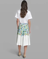 Karl Lagerfeld Paris Women's Pleated Placed Printed Skirt