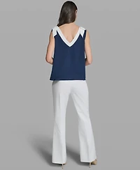 Karl Lagerfeld Paris Women's Sleeveless Boat Neck Bow Strap Tank Top