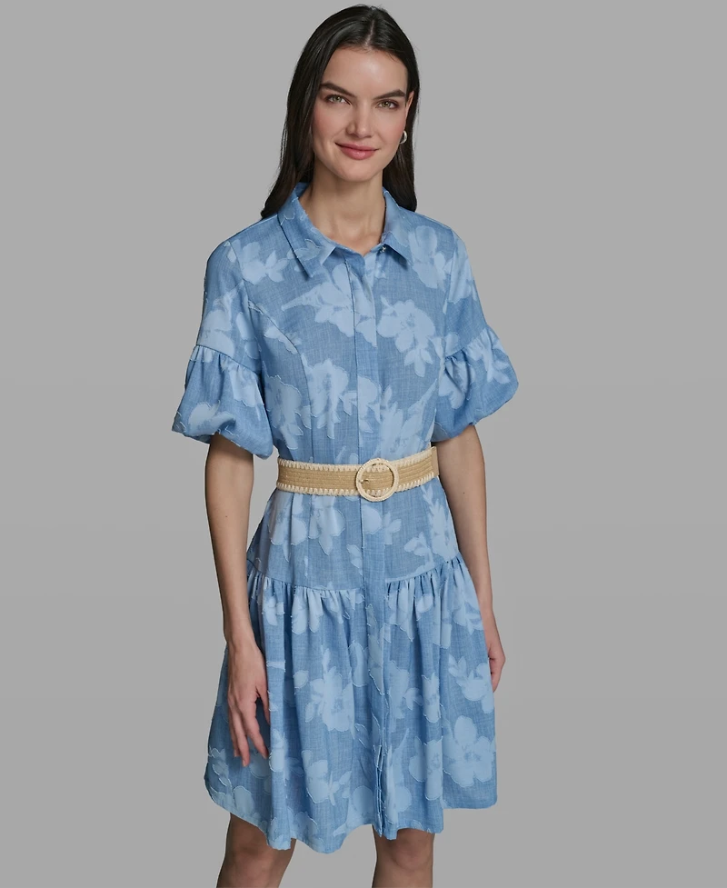 Karl Lagerfeld Paris Women's Short-Sleeve Collared Burnout Dress