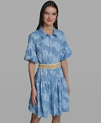 Karl Lagerfeld Paris Women's Short-Sleeve Collared Burnout Dress